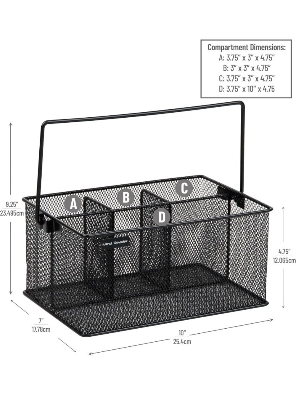 New Multi-Purpose Metal Mesh Storage Caddy 4 Compartments Handle Black - Picture 5 of 6
